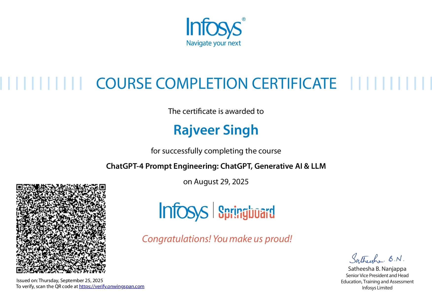 ChatGPT-4 Prompt Engineering certificate preview