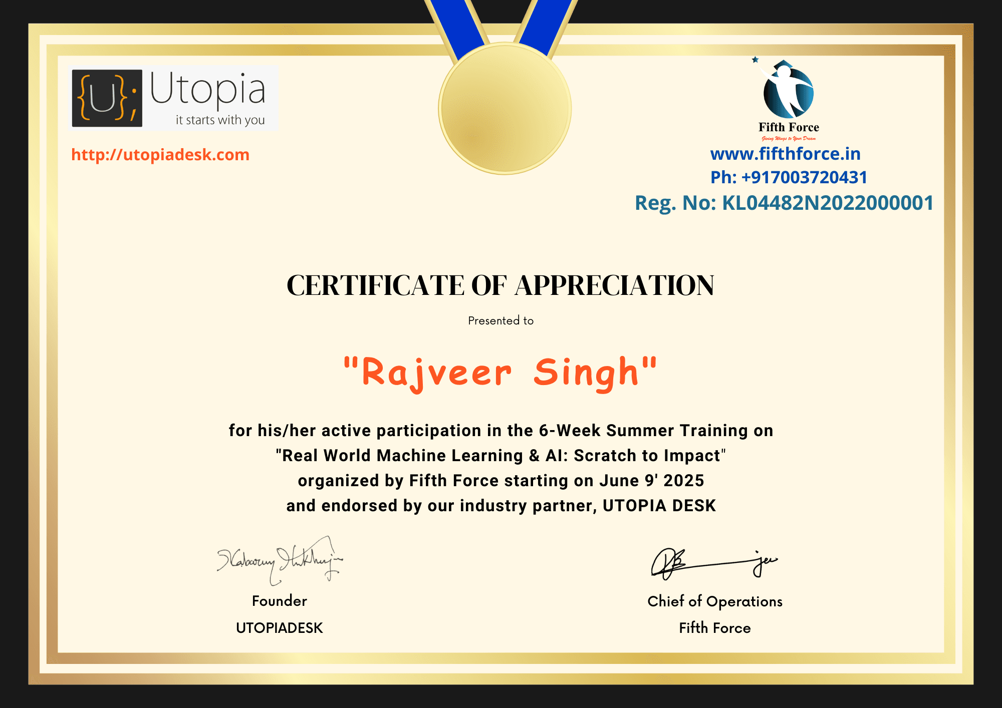 Real World ML & AI certificate preview