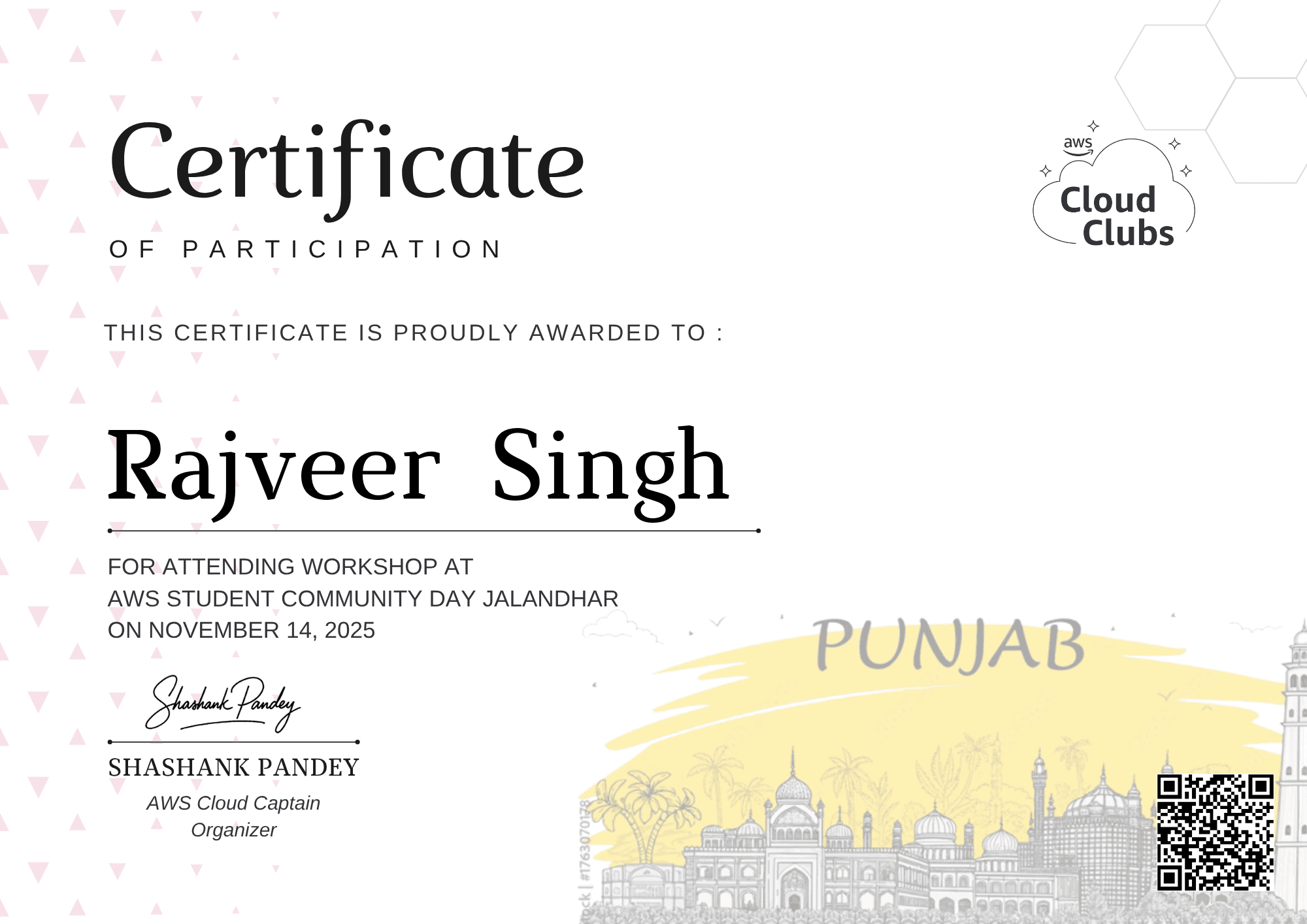 AWS Student Community Day 2025 certificate preview